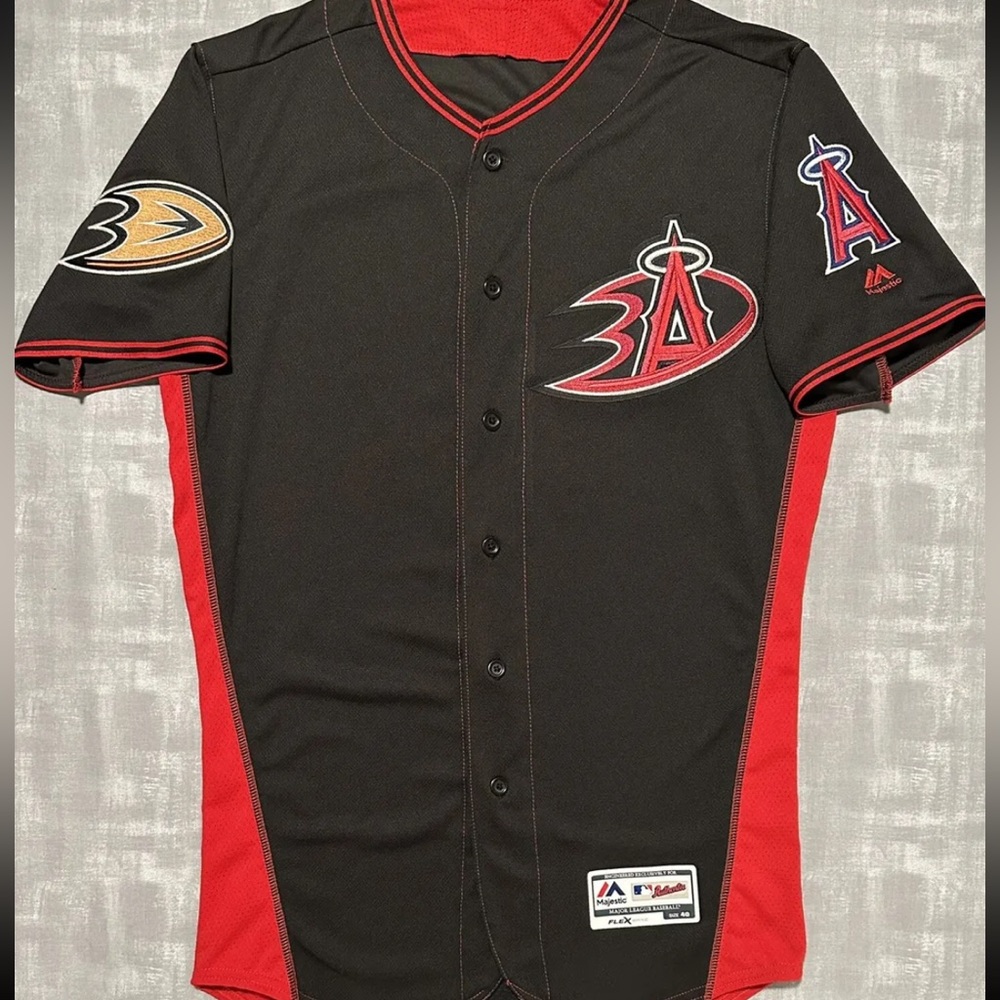 Authentic Majestic MLB Anaheim Angels Ducks Night Mike Trout Baseball Jersey